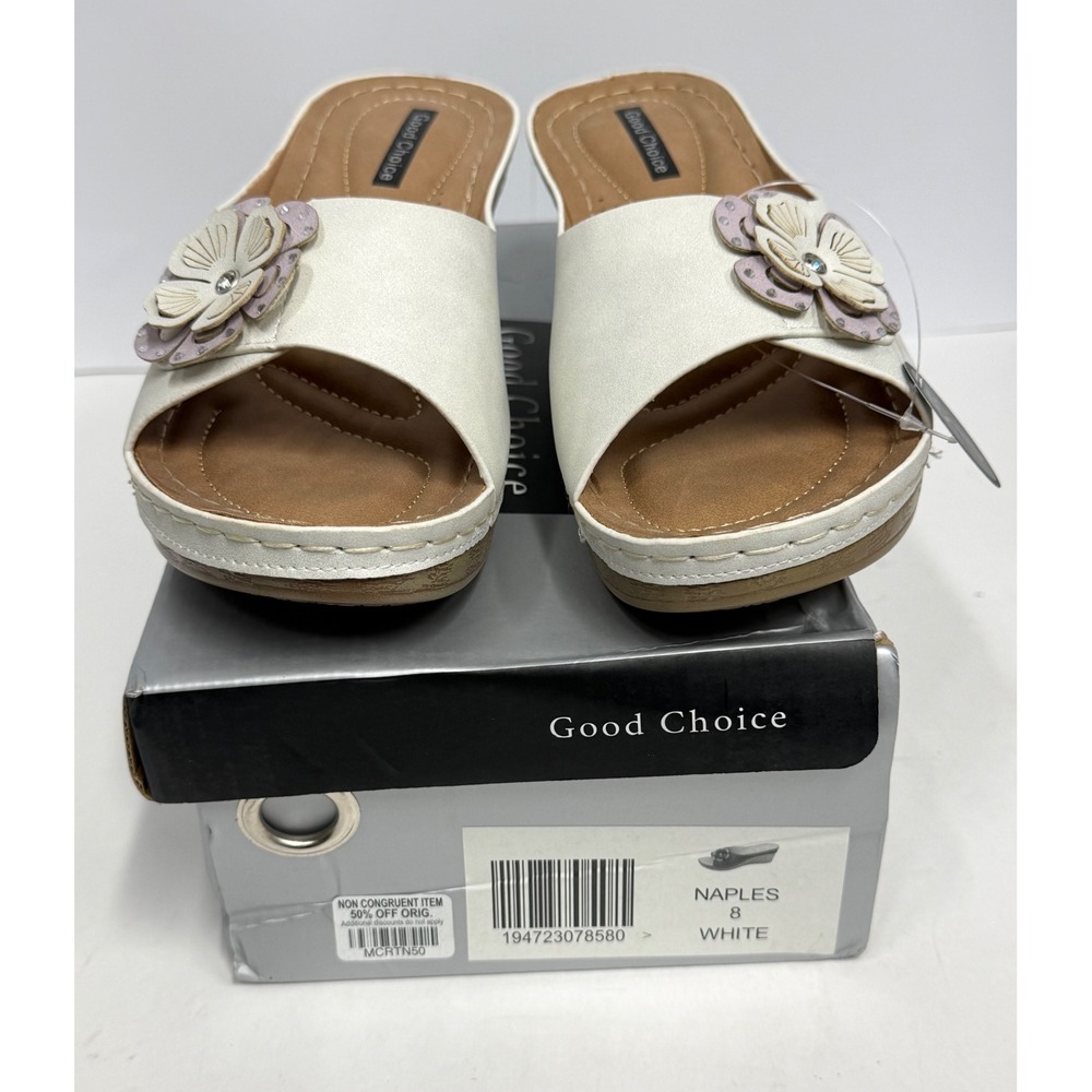 GC Shoes Women's Naples Flower Wedge Sandals White Size 8 NWT/BOX